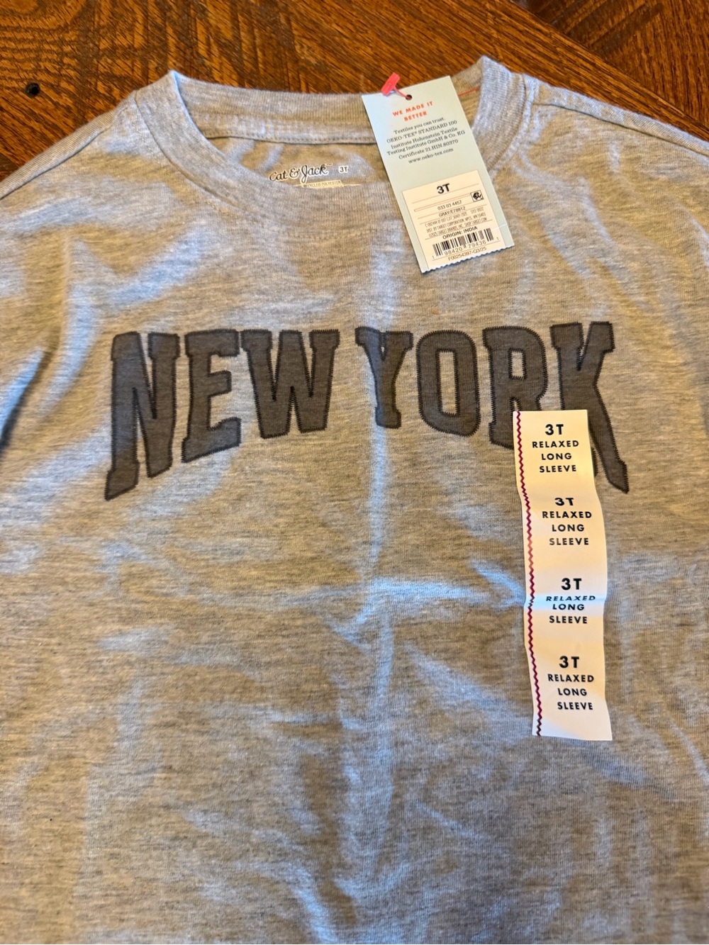 Cat & Jack Gray Long Sleeve Tee with 'NEW YORK' Graphic - 3T